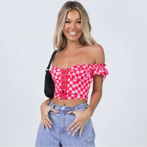 Princess Polly Tops - Princess Polly Allyson Top Pink Checkerboard